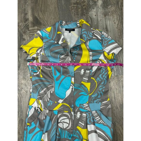 Lafayette 148 Knee Length Printed Shirt Dress Size 10 Zip Short Sleeve Pockets - Picture 7 of 8
